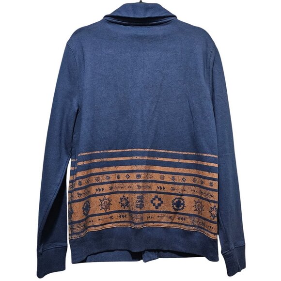 Men's Arizona Jean Co. Blue Shawl Collar Cardigan With Tribal Pattern Button Fro - Picture 2 of 8